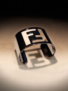 Fendi Silver Tone FF Cut Out Cuff Women’s Luxury Bracelet Size 8”
